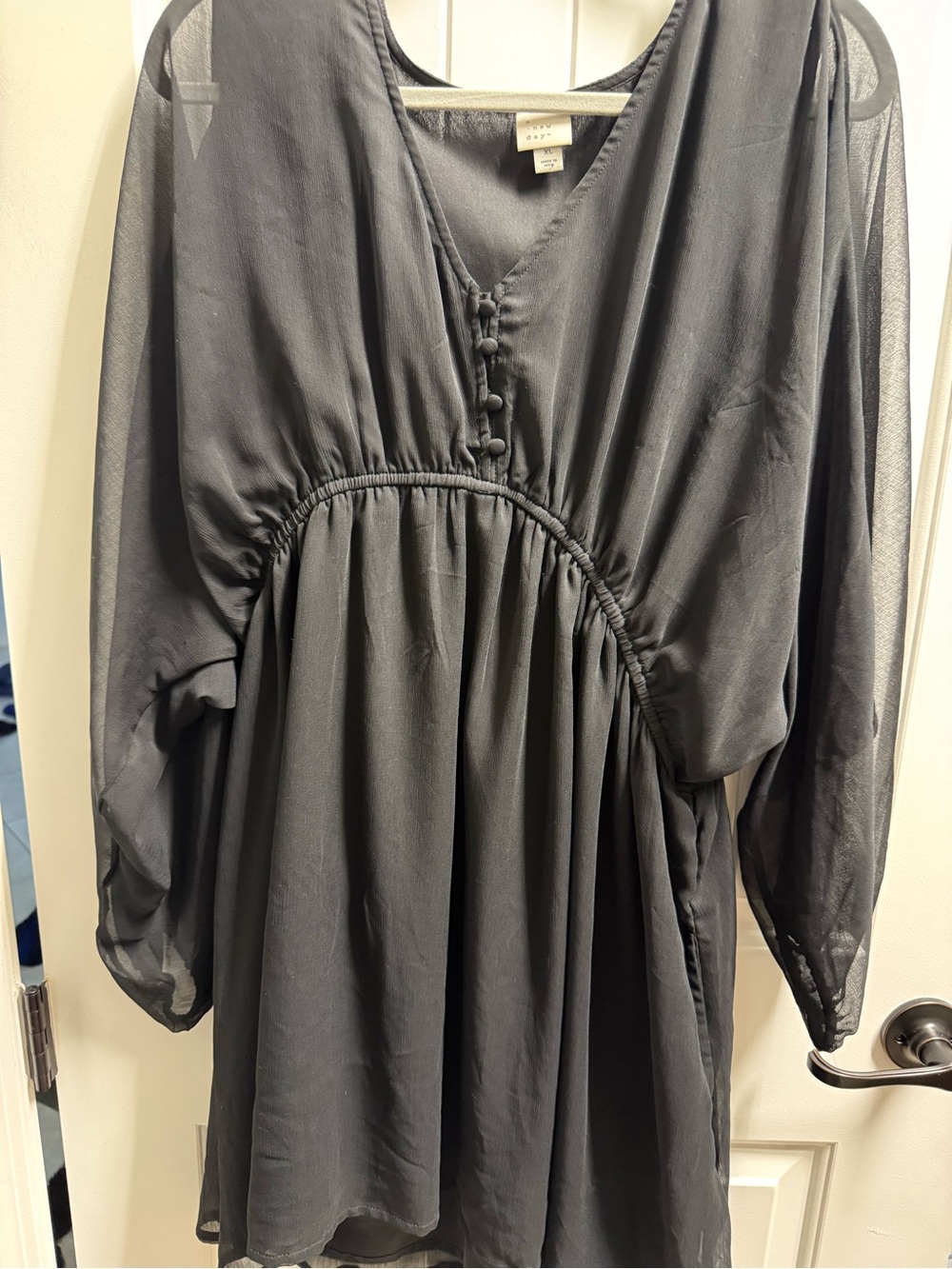 a new day Black V-Neck Button-Front Dress